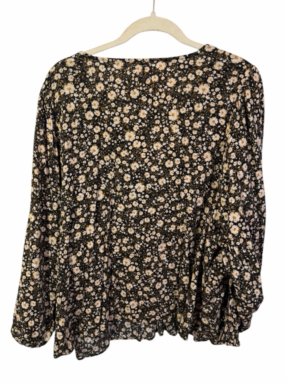 Old Navy Black Floral V Neck Cottage Core Puff Long Sleeve Lightweight - Picture 2 of 8